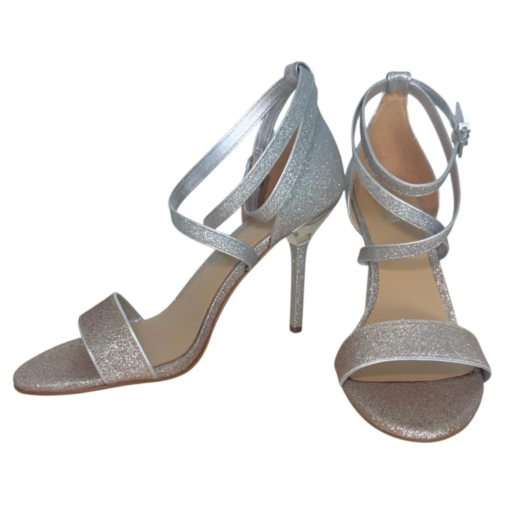 MICHAEL KORS Astrid 2-Tone Glitter Embellished Ankle Wrap Evening Sandal 37.5
